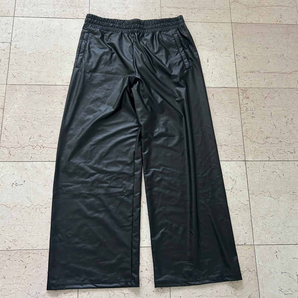 aerie Black Wide Leg Faux Leather Pants